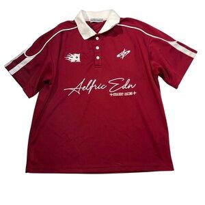 Aelfric Eden Mens Vintage Letter Polo Tee Oversized Button Collar Graphic